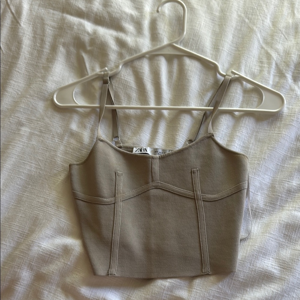Zara Gray Sleeveless Fitted Crop Tank Top